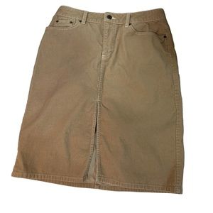 Vintage Old Navy Size 6 Cotton Front Slit Tan Corduroy Skirt, button, zipper